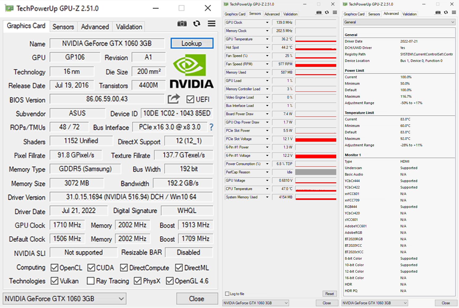 GPU-Z GeForce GTX 1060 3Gb