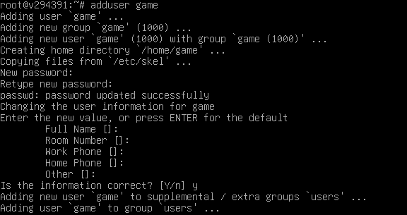 adduser game